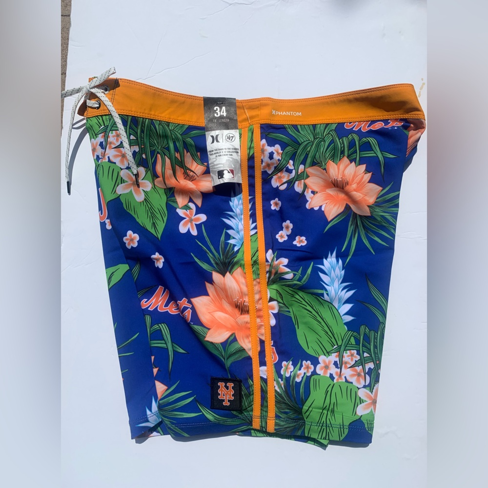 Hurley ‘47 MLB New York Mets Phantom Tailgate 18” Swim Shorts Men’s Sz 34